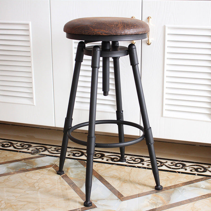 Adjustable Swivel Height Stool Industrial Round Seat Counter Bar Stool,1 Piece Brown Backless Clearhalo 'Bar Furniture' 'Bar Stools' 'bar_stools' 'furn' 'furn_bar_stools' 'furniture_bar_stools' 'Kitchen & Dining Furniture' 'kitchen&dining_furn' 'kitchen' 'kitchen_furn' Furniture' 4492729