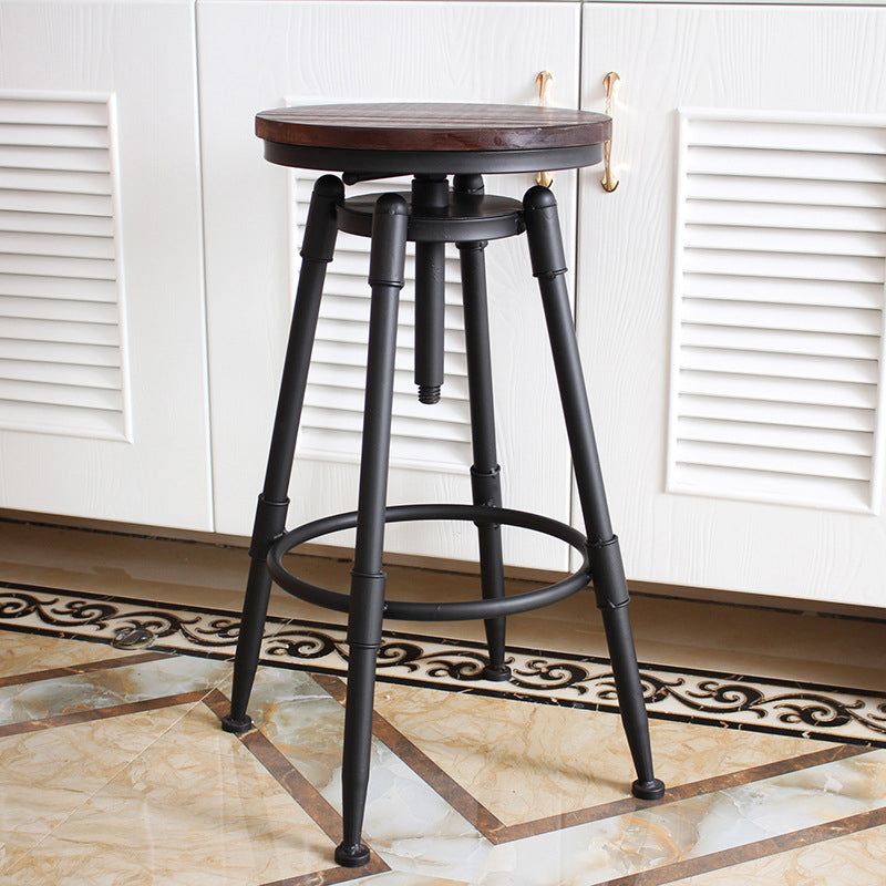 Adjustable Swivel Height Stool Industrial Round Seat Counter Bar Stool,1 Piece Dark Wood Backless Clearhalo 'Bar Furniture' 'Bar Stools' 'bar_stools' 'furn' 'furn_bar_stools' 'furniture_bar_stools' 'Kitchen & Dining Furniture' 'kitchen&dining_furn' 'kitchen' 'kitchen_furn' Furniture' 4492731