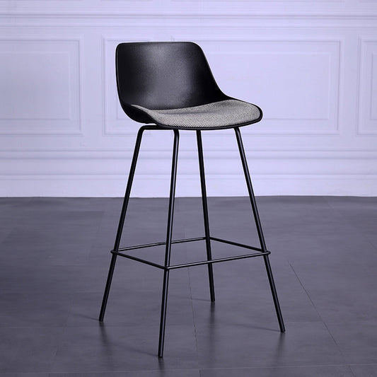 Nordic Metal Low Back Barstool Simple Indoor Tall Stool with Upholstered 1 Piece