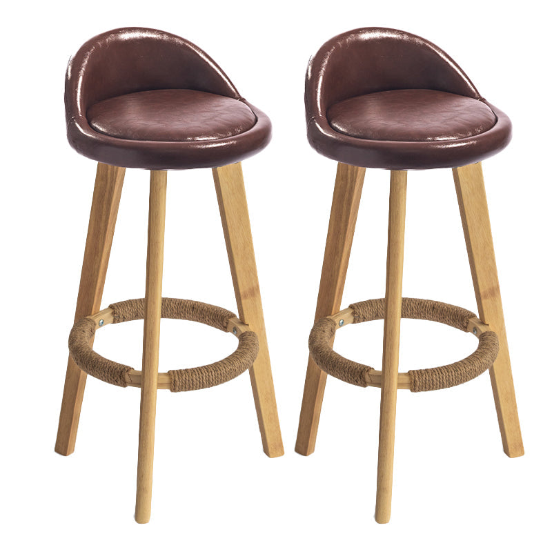 Contemporary Solid Wood Barstool Indoor Bar Stool with Footrest and Low Back Brown 2 Piece Set Bar Stool (28" H) Clearhalo 'Bar Furniture' 'Bar Stools' 'bar_stools' 'furn' 'furn_bar_stools' 'furniture_bar_stools' 'Kitchen & Dining Furniture' 'kitchen&dining_furn' 'kitchen' 'kitchen_furn' Furniture' 4492777