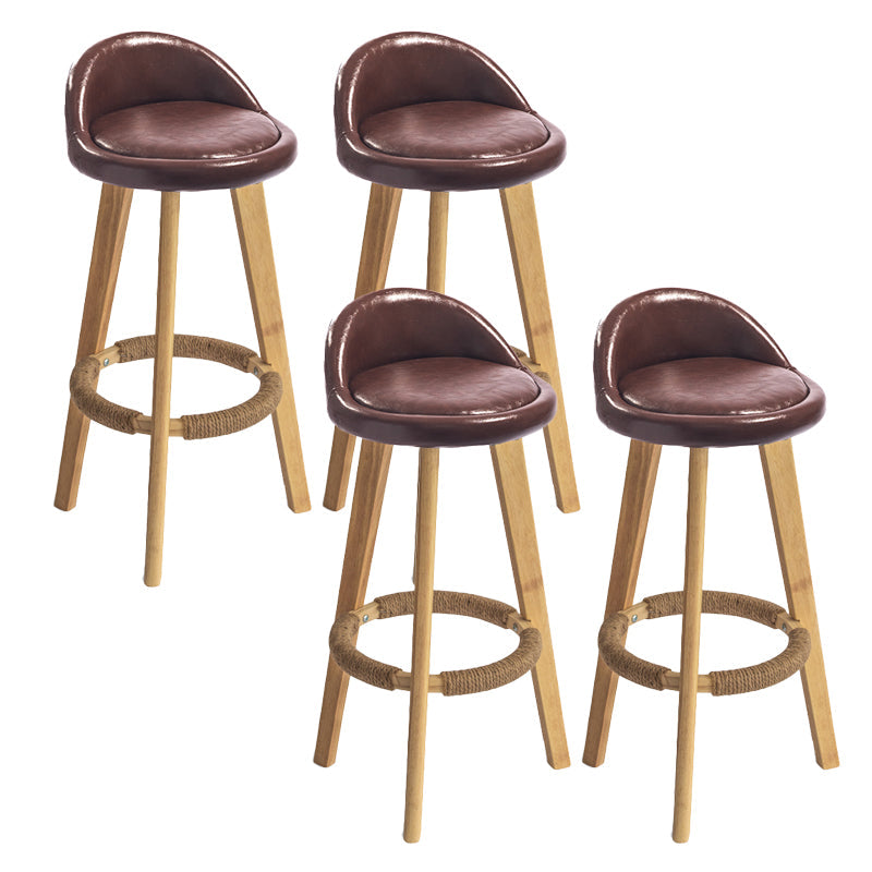 Contemporary Solid Wood Barstool Indoor Bar Stool with Footrest and Low Back Brown 4 Piece Set Bar Stool (28" H) Clearhalo 'Bar Furniture' 'Bar Stools' 'bar_stools' 'furn' 'furn_bar_stools' 'furniture_bar_stools' 'Kitchen & Dining Furniture' 'kitchen&dining_furn' 'kitchen' 'kitchen_furn' Furniture' 4492778