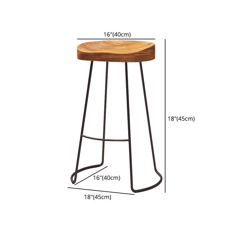 Modern Armless Backless Counter Stool Iron Cafe Bar Stool with Wooden Seat Clearhalo 'Bar Furniture' 'Bar Stools' 'bar_stools' 'furn' 'furn_bar_stools' 'furniture_bar_stools' 'Kitchen & Dining Furniture' 'kitchen&dining_furn' 'kitchen' 'kitchen_furn' Furniture' 4492963