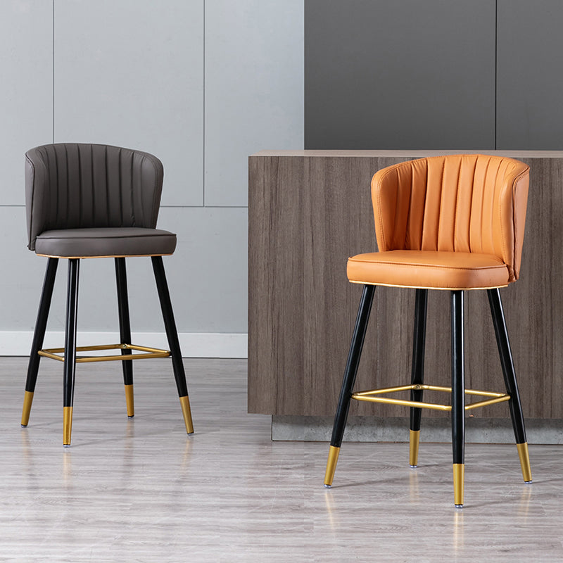 Modern Armless Backrest Counter Stool Iron Cashier Bar Stool with Leather Cushion Clearhalo 'Bar Furniture' 'Bar Stools' 'bar_stools' 'furn' 'furn_bar_stools' 'furniture_bar_stools' 'Kitchen & Dining Furniture' 'kitchen&dining_furn' 'kitchen' 'kitchen_furn' Furniture' 4492983