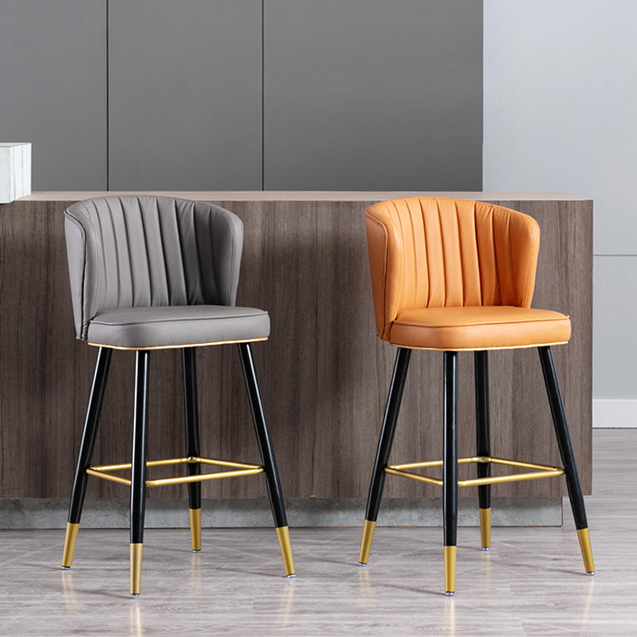 Modern Armless Backrest Counter Stool Iron Cashier Bar Stool with Leather Cushion Clearhalo 'Bar Furniture' 'Bar Stools' 'bar_stools' 'furn' 'furn_bar_stools' 'furniture_bar_stools' 'Kitchen & Dining Furniture' 'kitchen&dining_furn' 'kitchen' 'kitchen_furn' Furniture' 4492988