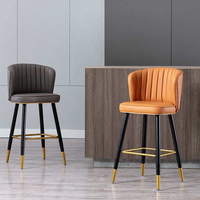 Modern Armless Backrest Counter Stool Iron Cashier Bar Stool with Leather Cushion Clearhalo 'Bar Furniture' 'Bar Stools' 'bar_stools' 'furn' 'furn_bar_stools' 'furniture_bar_stools' 'Kitchen & Dining Furniture' 'kitchen&dining_furn' 'kitchen' 'kitchen_furn' Furniture' 4493001