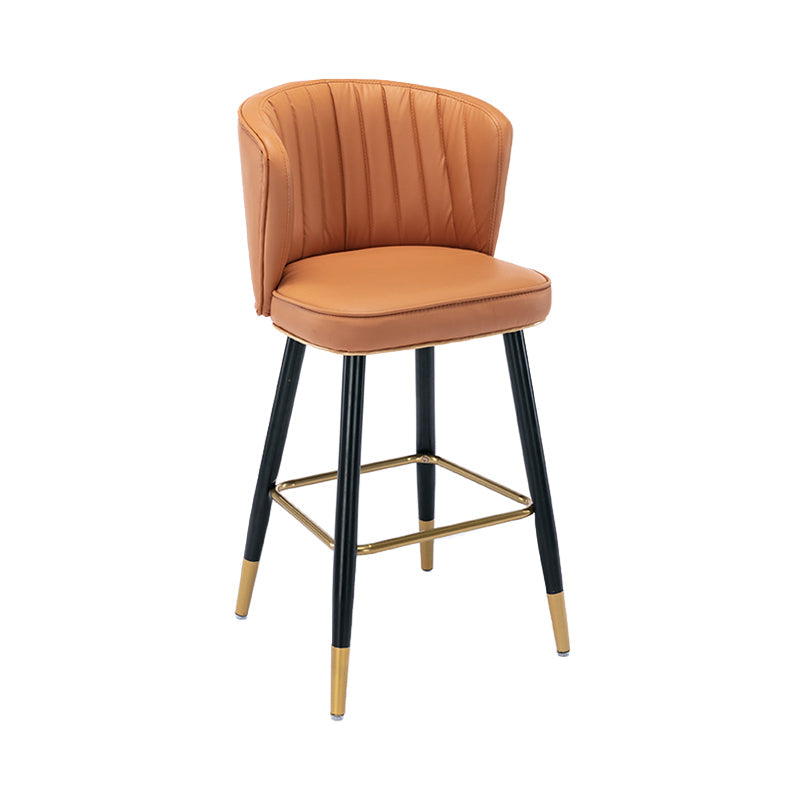Modern Armless Backrest Counter Stool Iron Cashier Bar Stool with Leather Cushion Orange 1 Piece Counter Stool(26"H) Clearhalo 'Bar Furniture' 'Bar Stools' 'bar_stools' 'furn' 'furn_bar_stools' 'furniture_bar_stools' 'Kitchen & Dining Furniture' 'kitchen&dining_furn' 'kitchen' 'kitchen_furn' Furniture' 4493002