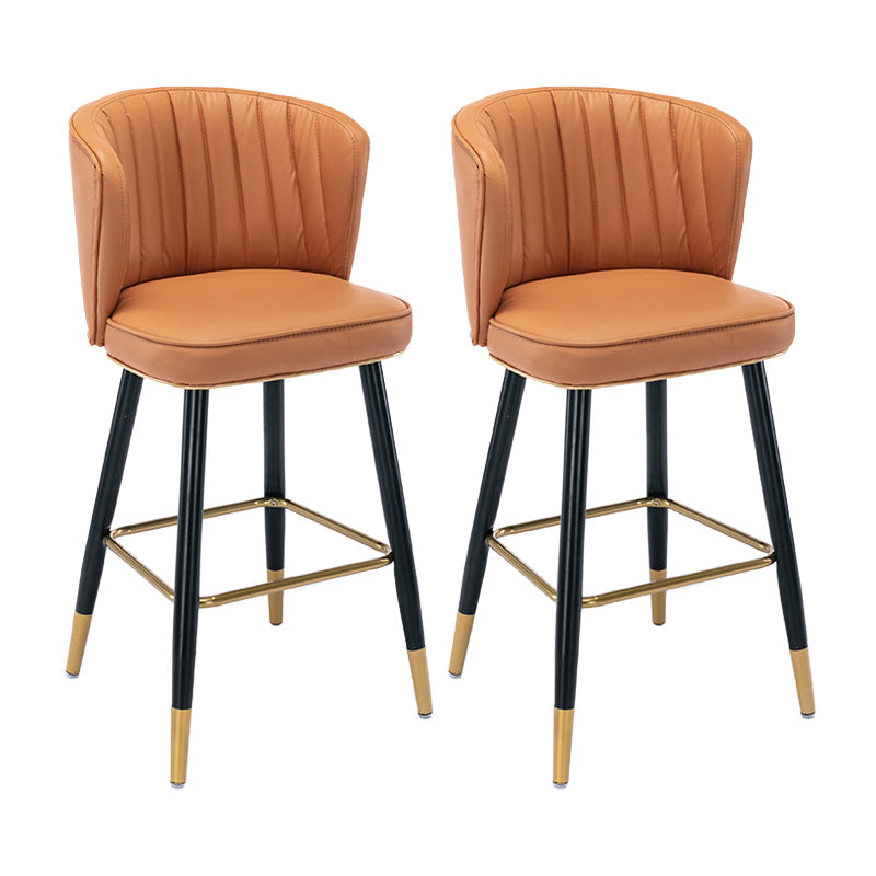 Modern Armless Backrest Counter Stool Iron Cashier Bar Stool with Leather Cushion Orange 2 Piece Set Counter Stool(26"H) Clearhalo 'Bar Furniture' 'Bar Stools' 'bar_stools' 'furn' 'furn_bar_stools' 'furniture_bar_stools' 'Kitchen & Dining Furniture' 'kitchen&dining_furn' 'kitchen' 'kitchen_furn' Furniture' 4493003