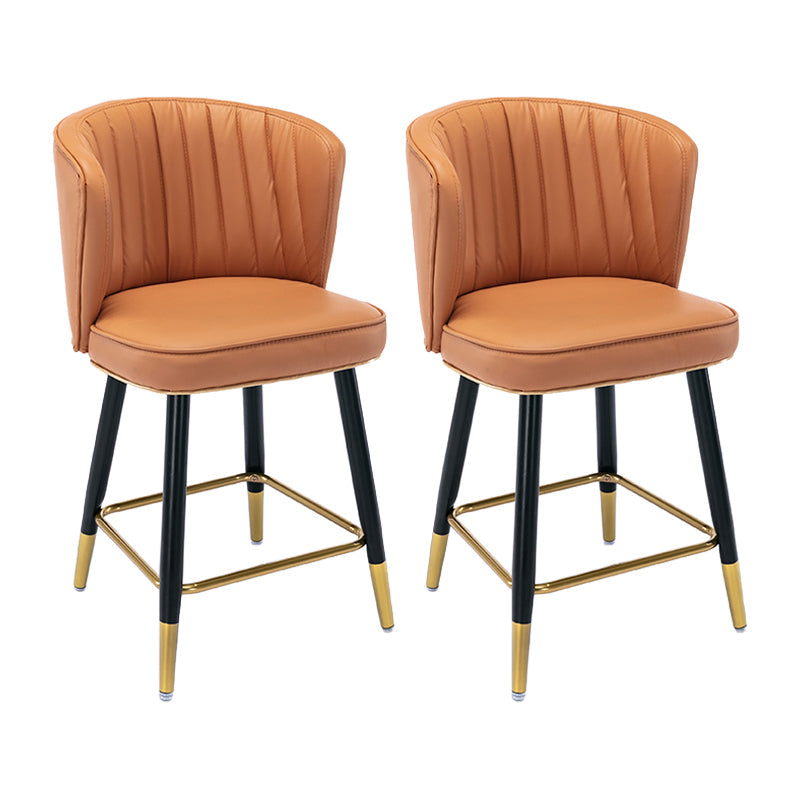 Modern Armless Backrest Counter Stool Iron Cashier Bar Stool with Leather Cushion Orange 2 Piece Set Short Stool(22"H) Clearhalo 'Bar Furniture' 'Bar Stools' 'bar_stools' 'furn' 'furn_bar_stools' 'furniture_bar_stools' 'Kitchen & Dining Furniture' 'kitchen&dining_furn' 'kitchen' 'kitchen_furn' Furniture' 4493006