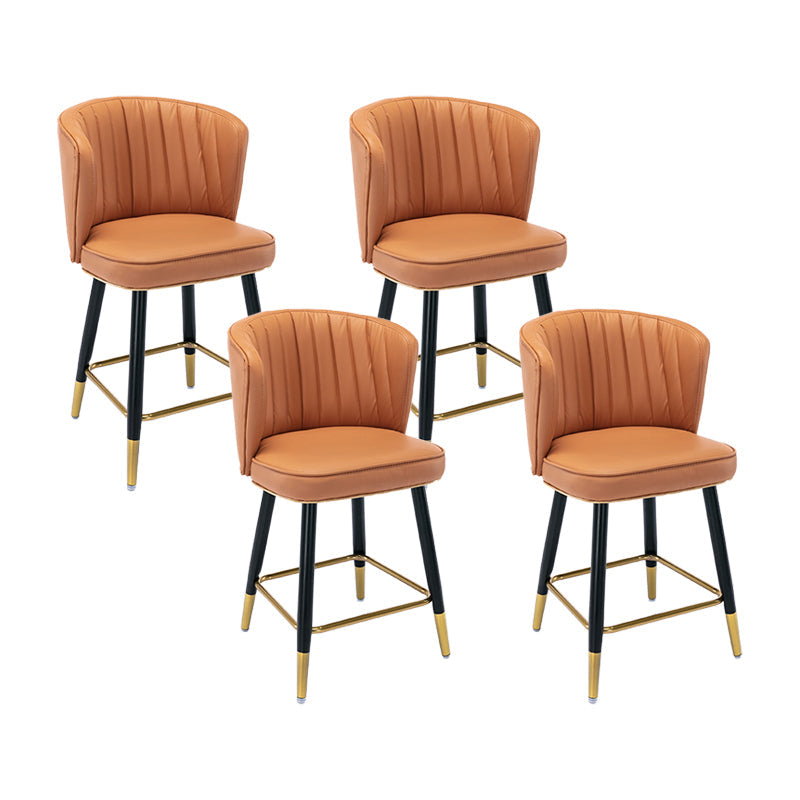 Modern Armless Backrest Counter Stool Iron Cashier Bar Stool with Leather Cushion Orange 4 Piece Set Short Stool(22"H) Clearhalo 'Bar Furniture' 'Bar Stools' 'bar_stools' 'furn' 'furn_bar_stools' 'furniture_bar_stools' 'Kitchen & Dining Furniture' 'kitchen&dining_furn' 'kitchen' 'kitchen_furn' Furniture' 4493007