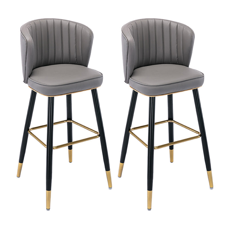 Modern Armless Backrest Counter Stool Iron Cashier Bar Stool with Leather Cushion Dark Gray 2 Piece Set Bar Stool(30"H) Clearhalo 'Bar Furniture' 'Bar Stools' 'bar_stools' 'furn' 'furn_bar_stools' 'furniture_bar_stools' 'Kitchen & Dining Furniture' 'kitchen&dining_furn' 'kitchen' 'kitchen_furn' Furniture' 4493009