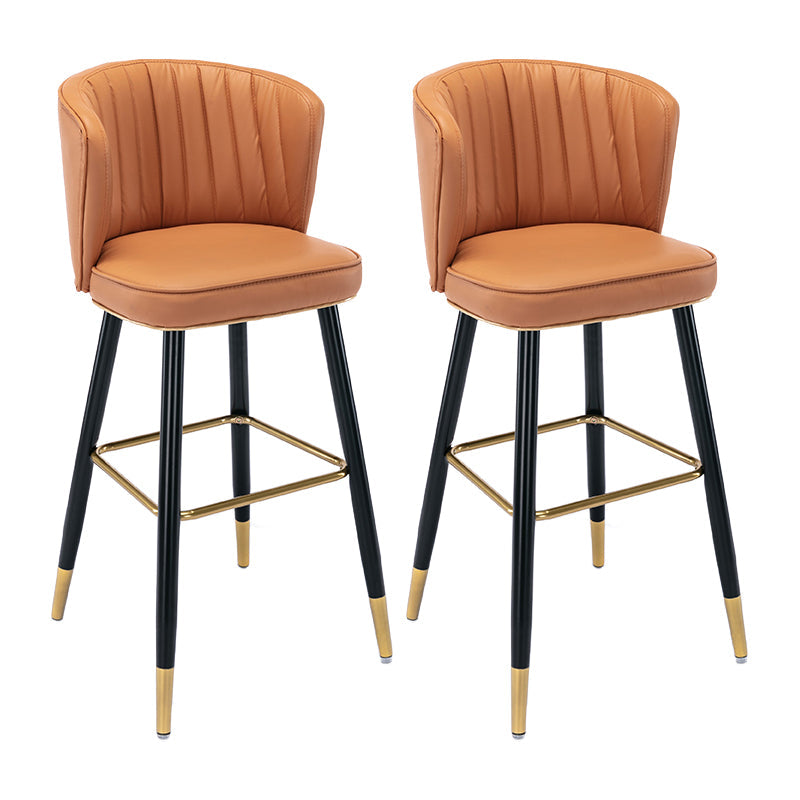 Modern Armless Backrest Counter Stool Iron Cashier Bar Stool with Leather Cushion Orange 2 Piece Set Bar Stool(30"H) Clearhalo 'Bar Furniture' 'Bar Stools' 'bar_stools' 'furn' 'furn_bar_stools' 'furniture_bar_stools' 'Kitchen & Dining Furniture' 'kitchen&dining_furn' 'kitchen' 'kitchen_furn' Furniture' 4493012