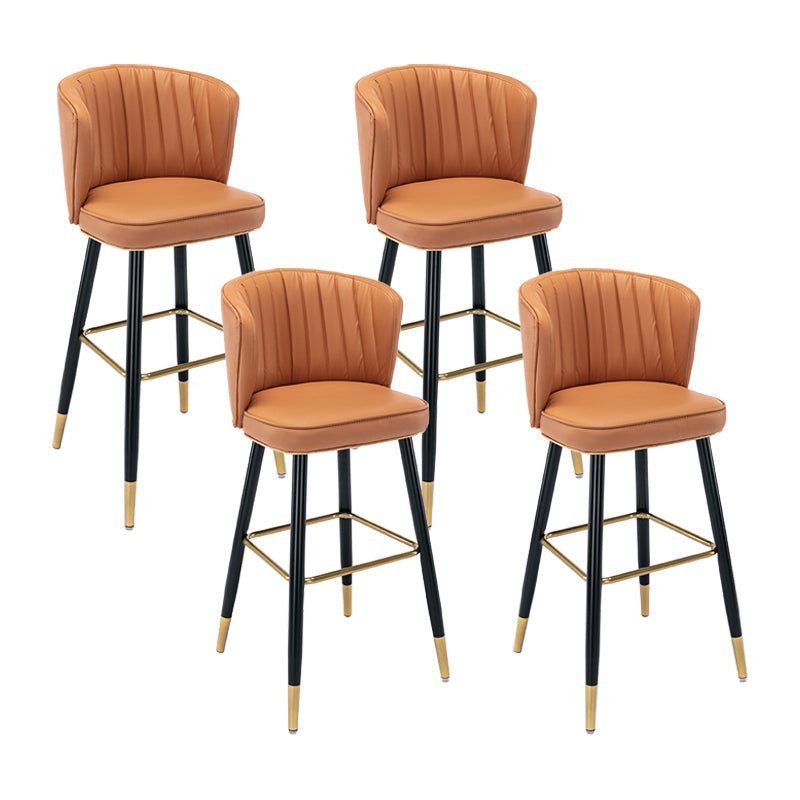 Modern Armless Backrest Counter Stool Iron Cashier Bar Stool with Leather Cushion Orange 4 Piece Set Bar Stool(30"H) Clearhalo 'Bar Furniture' 'Bar Stools' 'bar_stools' 'furn' 'furn_bar_stools' 'furniture_bar_stools' 'Kitchen & Dining Furniture' 'kitchen&dining_furn' 'kitchen' 'kitchen_furn' Furniture' 4493013