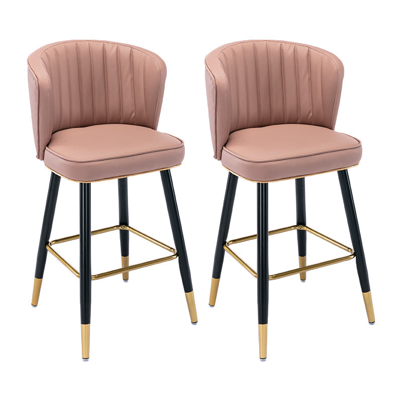 Modern Armless Backrest Counter Stool Iron Cashier Bar Stool with Leather Cushion Pink 2 Piece Set Counter Stool(26"H) Clearhalo 'Bar Furniture' 'Bar Stools' 'bar_stools' 'furn' 'furn_bar_stools' 'furniture_bar_stools' 'Kitchen & Dining Furniture' 'kitchen&dining_furn' 'kitchen' 'kitchen_furn' Furniture' 4493015