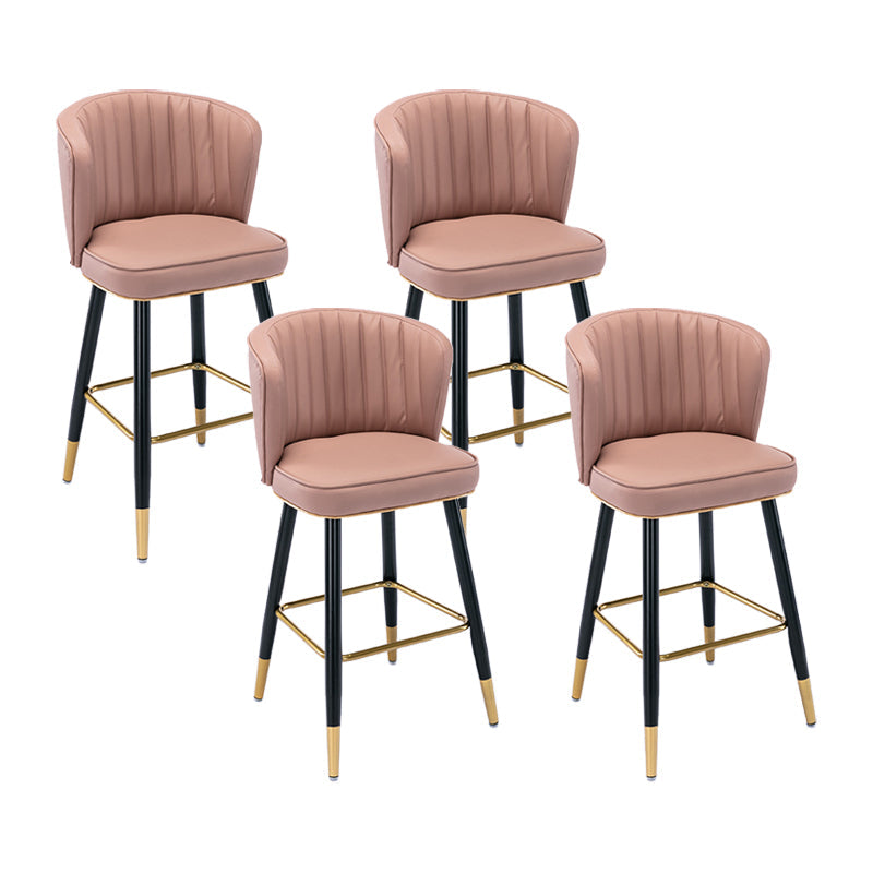 Modern Armless Backrest Counter Stool Iron Cashier Bar Stool with Leather Cushion Pink 4 Piece Set Counter Stool(26"H) Clearhalo 'Bar Furniture' 'Bar Stools' 'bar_stools' 'furn' 'furn_bar_stools' 'furniture_bar_stools' 'Kitchen & Dining Furniture' 'kitchen&dining_furn' 'kitchen' 'kitchen_furn' Furniture' 4493016