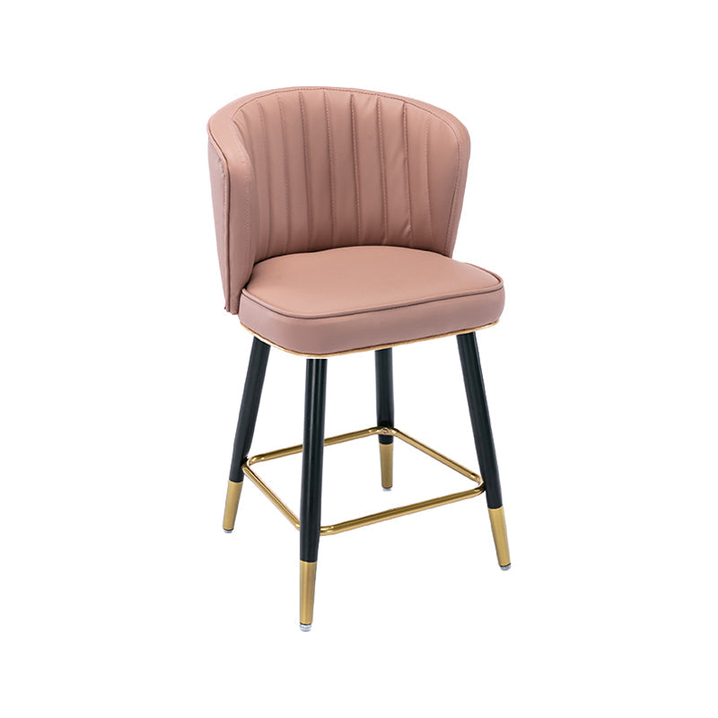 Modern Armless Backrest Counter Stool Iron Cashier Bar Stool with Leather Cushion Pink 1 Piece Short Stool(22"H) Clearhalo 'Bar Furniture' 'Bar Stools' 'bar_stools' 'furn' 'furn_bar_stools' 'furniture_bar_stools' 'Kitchen & Dining Furniture' 'kitchen&dining_furn' 'kitchen' 'kitchen_furn' Furniture' 4493017