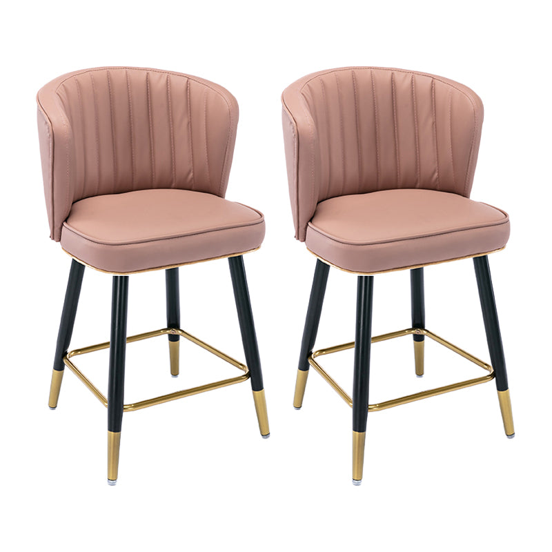 Modern Armless Backrest Counter Stool Iron Cashier Bar Stool with Leather Cushion Pink 2 Piece Set Short Stool(22"H) Clearhalo 'Bar Furniture' 'Bar Stools' 'bar_stools' 'furn' 'furn_bar_stools' 'furniture_bar_stools' 'Kitchen & Dining Furniture' 'kitchen&dining_furn' 'kitchen' 'kitchen_furn' Furniture' 4493018