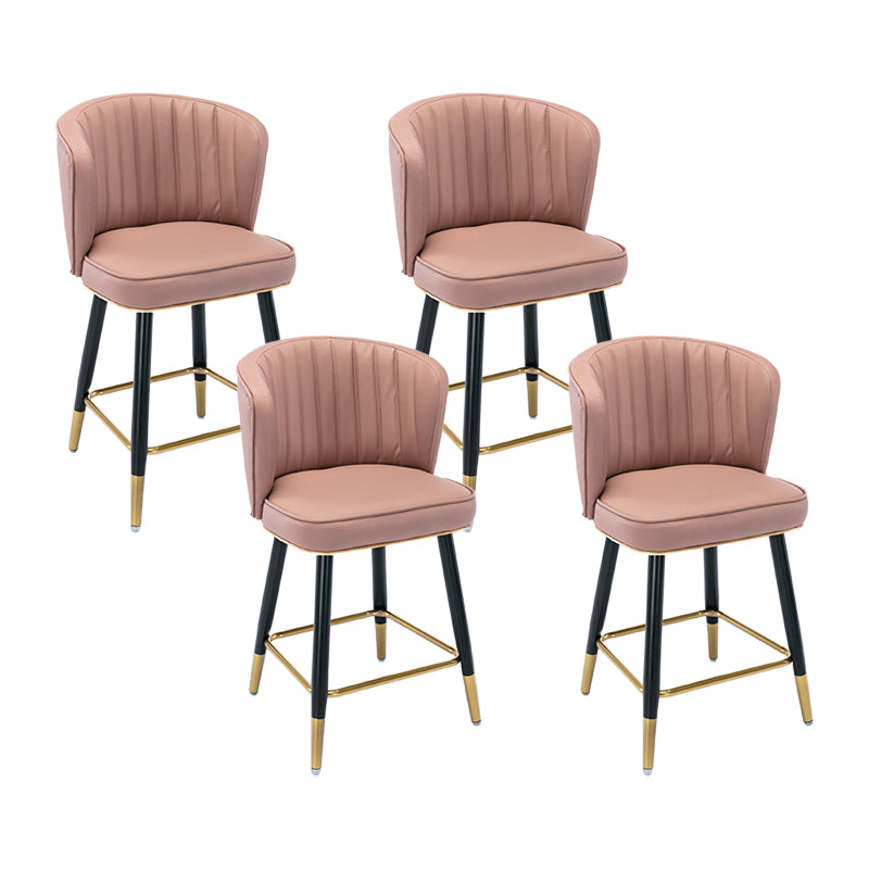 Modern Armless Backrest Counter Stool Iron Cashier Bar Stool with Leather Cushion Pink 4 Piece Set Short Stool(22"H) Clearhalo 'Bar Furniture' 'Bar Stools' 'bar_stools' 'furn' 'furn_bar_stools' 'furniture_bar_stools' 'Kitchen & Dining Furniture' 'kitchen&dining_furn' 'kitchen' 'kitchen_furn' Furniture' 4493019