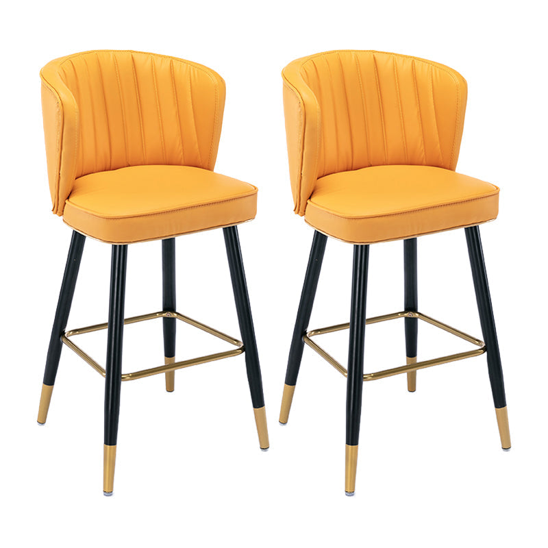 Modern Armless Backrest Counter Stool Iron Cashier Bar Stool with Leather Cushion Yellow 2 Piece Set Counter Stool(26"H) Clearhalo 'Bar Furniture' 'Bar Stools' 'bar_stools' 'furn' 'furn_bar_stools' 'furniture_bar_stools' 'Kitchen & Dining Furniture' 'kitchen&dining_furn' 'kitchen' 'kitchen_furn' Furniture' 4493021