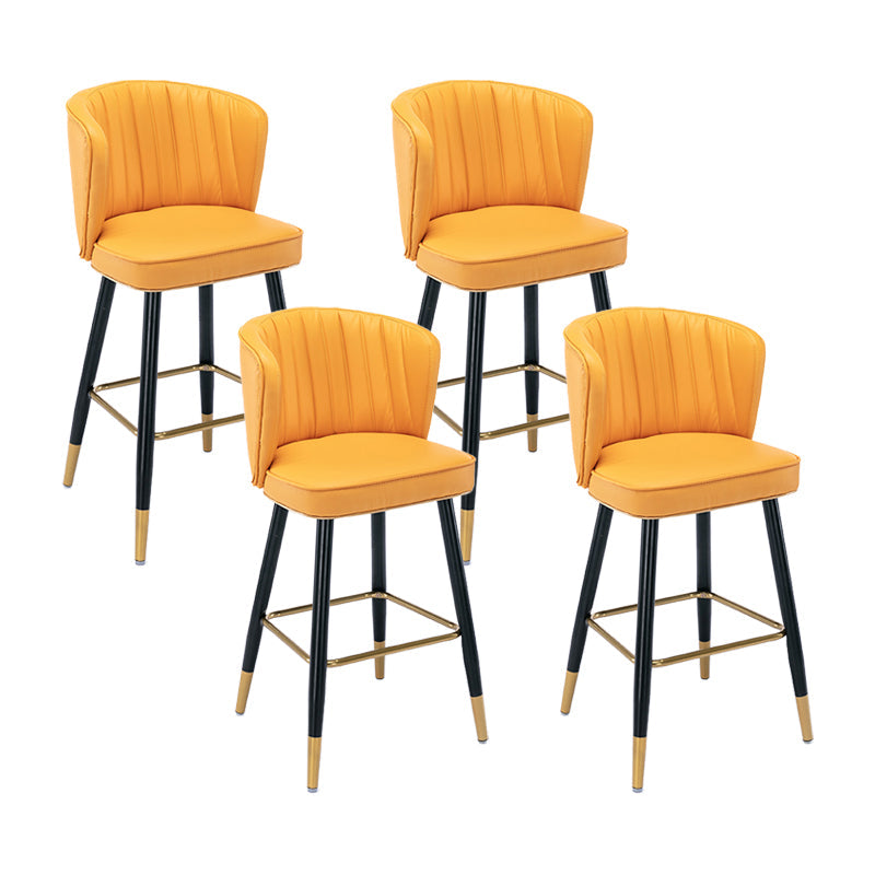 Modern Armless Backrest Counter Stool Iron Cashier Bar Stool with Leather Cushion Yellow 4 Piece Set Counter Stool(26"H) Clearhalo 'Bar Furniture' 'Bar Stools' 'bar_stools' 'furn' 'furn_bar_stools' 'furniture_bar_stools' 'Kitchen & Dining Furniture' 'kitchen&dining_furn' 'kitchen' 'kitchen_furn' Furniture' 4493022