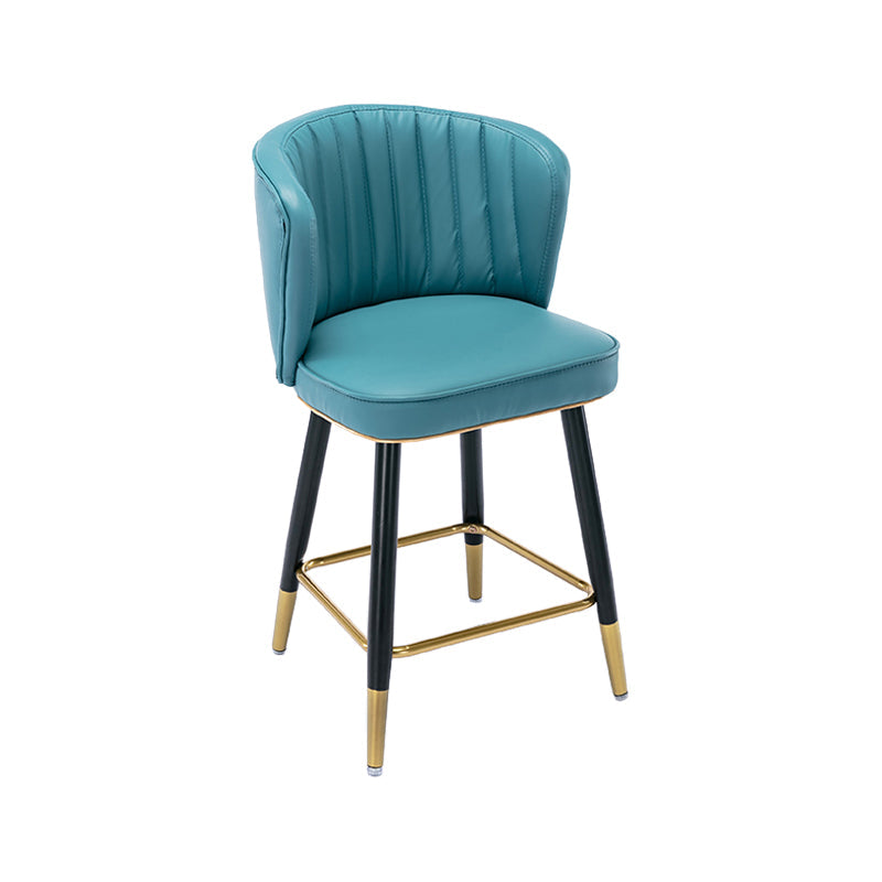 Modern Armless Backrest Counter Stool Iron Cashier Bar Stool with Leather Cushion Blue 1 Piece Short Stool(22"H) Clearhalo 'Bar Furniture' 'Bar Stools' 'bar_stools' 'furn' 'furn_bar_stools' 'furniture_bar_stools' 'Kitchen & Dining Furniture' 'kitchen&dining_furn' 'kitchen' 'kitchen_furn' Furniture' 4493023