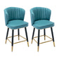 Modern Armless Backrest Counter Stool Iron Cashier Bar Stool with Leather Cushion Blue 2 Piece Set Short Stool(22"H) Clearhalo 'Bar Furniture' 'Bar Stools' 'bar_stools' 'furn' 'furn_bar_stools' 'furniture_bar_stools' 'Kitchen & Dining Furniture' 'kitchen&dining_furn' 'kitchen' 'kitchen_furn' Furniture' 4493024