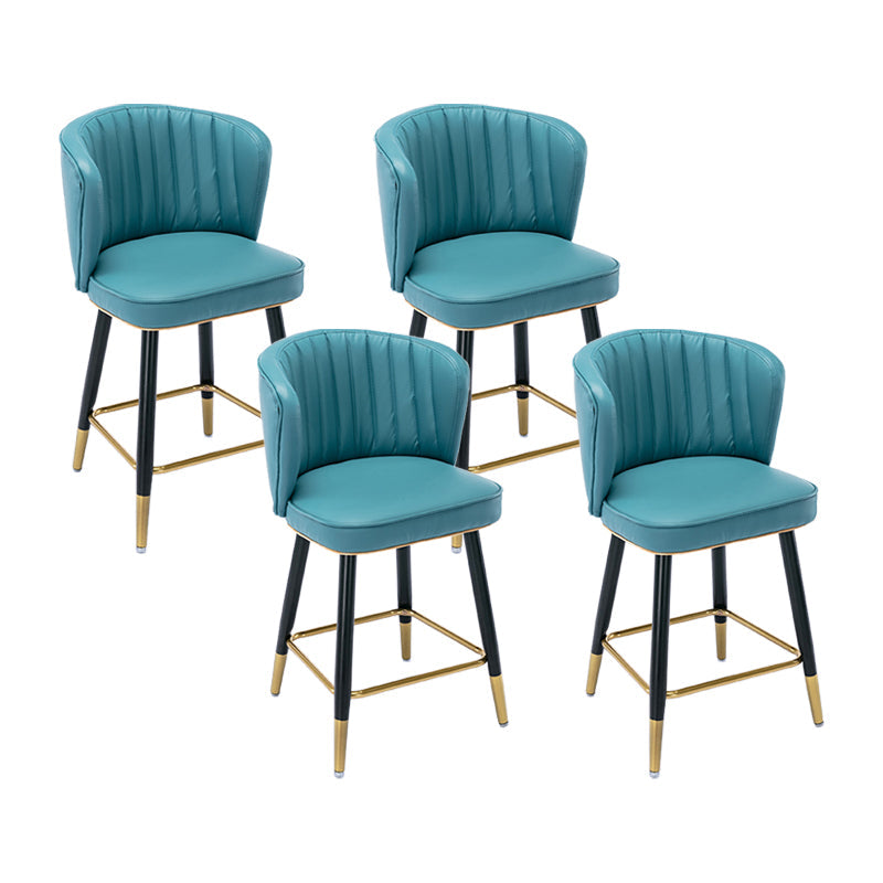 Modern Armless Backrest Counter Stool Iron Cashier Bar Stool with Leather Cushion Blue 4 Piece Set Short Stool(22"H) Clearhalo 'Bar Furniture' 'Bar Stools' 'bar_stools' 'furn' 'furn_bar_stools' 'furniture_bar_stools' 'Kitchen & Dining Furniture' 'kitchen&dining_furn' 'kitchen' 'kitchen_furn' Furniture' 4493025