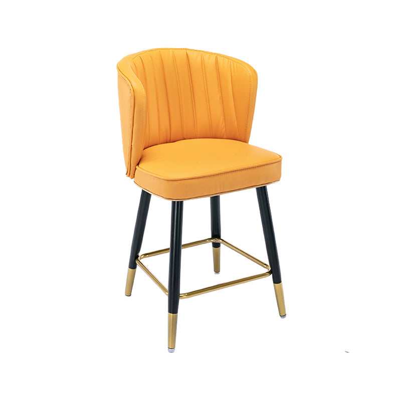 Modern Armless Backrest Counter Stool Iron Cashier Bar Stool with Leather Cushion Yellow 1 Piece Short Stool(22"H) Clearhalo 'Bar Furniture' 'Bar Stools' 'bar_stools' 'furn' 'furn_bar_stools' 'furniture_bar_stools' 'Kitchen & Dining Furniture' 'kitchen&dining_furn' 'kitchen' 'kitchen_furn' Furniture' 4493026