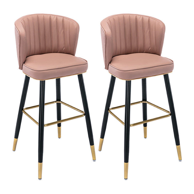 Modern Armless Backrest Counter Stool Iron Cashier Bar Stool with Leather Cushion Pink 2 Piece Set Bar Stool(30"H) Clearhalo 'Bar Furniture' 'Bar Stools' 'bar_stools' 'furn' 'furn_bar_stools' 'furniture_bar_stools' 'Kitchen & Dining Furniture' 'kitchen&dining_furn' 'kitchen' 'kitchen_furn' Furniture' 4493030