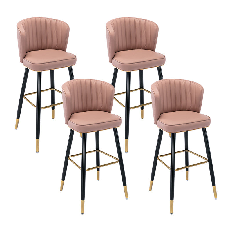 Modern Armless Backrest Counter Stool Iron Cashier Bar Stool with Leather Cushion Pink 4 Piece Set Bar Stool(30"H) Clearhalo 'Bar Furniture' 'Bar Stools' 'bar_stools' 'furn' 'furn_bar_stools' 'furniture_bar_stools' 'Kitchen & Dining Furniture' 'kitchen&dining_furn' 'kitchen' 'kitchen_furn' Furniture' 4493031