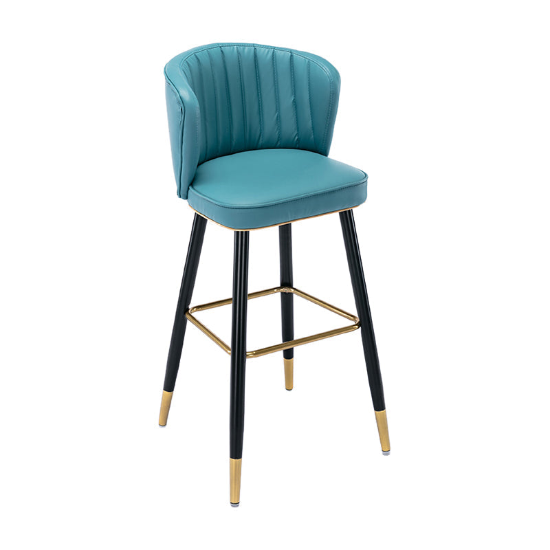 Modern Armless Backrest Counter Stool Iron Cashier Bar Stool with Leather Cushion Blue 1 Piece Bar Stool(30"H) Clearhalo 'Bar Furniture' 'Bar Stools' 'bar_stools' 'furn' 'furn_bar_stools' 'furniture_bar_stools' 'Kitchen & Dining Furniture' 'kitchen&dining_furn' 'kitchen' 'kitchen_furn' Furniture' 4493035