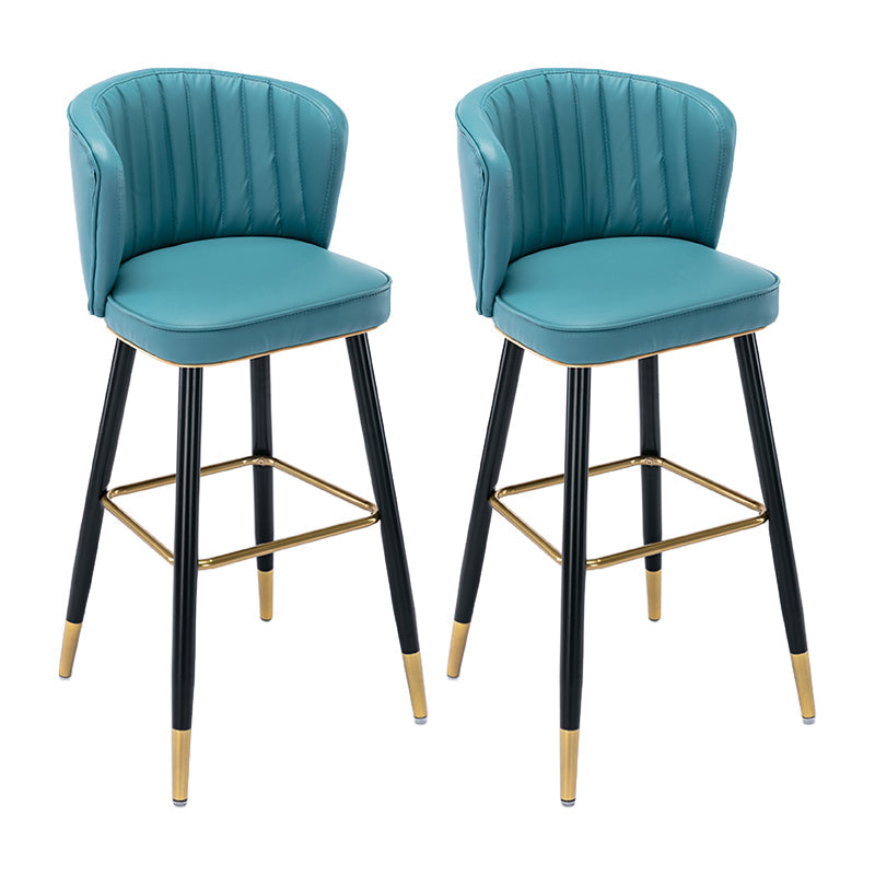 Modern Armless Backrest Counter Stool Iron Cashier Bar Stool with Leather Cushion Blue 2 Piece Set Bar Stool(30"H) Clearhalo 'Bar Furniture' 'Bar Stools' 'bar_stools' 'furn' 'furn_bar_stools' 'furniture_bar_stools' 'Kitchen & Dining Furniture' 'kitchen&dining_furn' 'kitchen' 'kitchen_furn' Furniture' 4493036