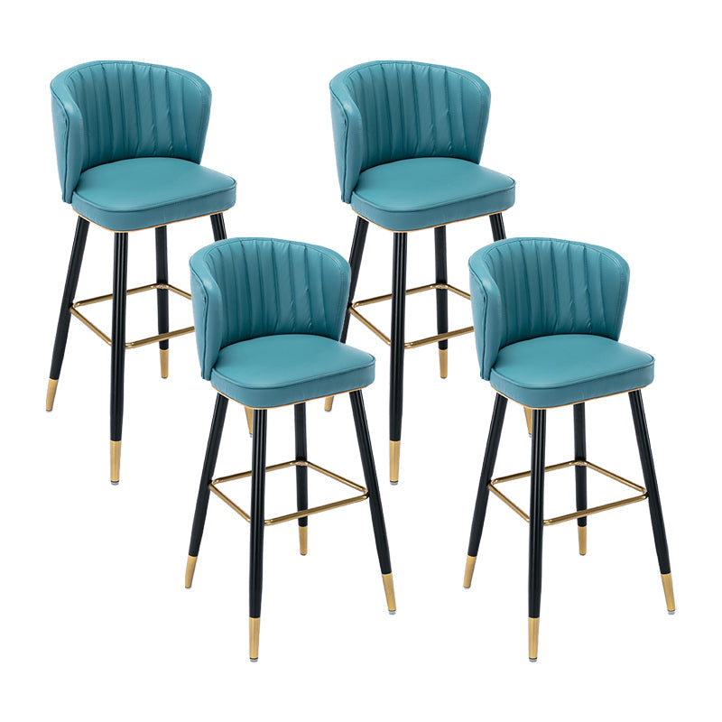 Modern Armless Backrest Counter Stool Iron Cashier Bar Stool with Leather Cushion Blue 4 Piece Set Bar Stool(30"H) Clearhalo 'Bar Furniture' 'Bar Stools' 'bar_stools' 'furn' 'furn_bar_stools' 'furniture_bar_stools' 'Kitchen & Dining Furniture' 'kitchen&dining_furn' 'kitchen' 'kitchen_furn' Furniture' 4493037