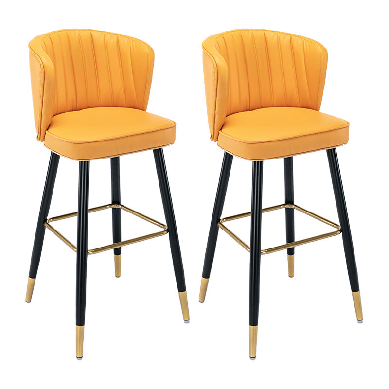 Modern Armless Backrest Counter Stool Iron Cashier Bar Stool with Leather Cushion Yellow 2 Piece Set Bar Stool(30"H) Clearhalo 'Bar Furniture' 'Bar Stools' 'bar_stools' 'furn' 'furn_bar_stools' 'furniture_bar_stools' 'Kitchen & Dining Furniture' 'kitchen&dining_furn' 'kitchen' 'kitchen_furn' Furniture' 4493039