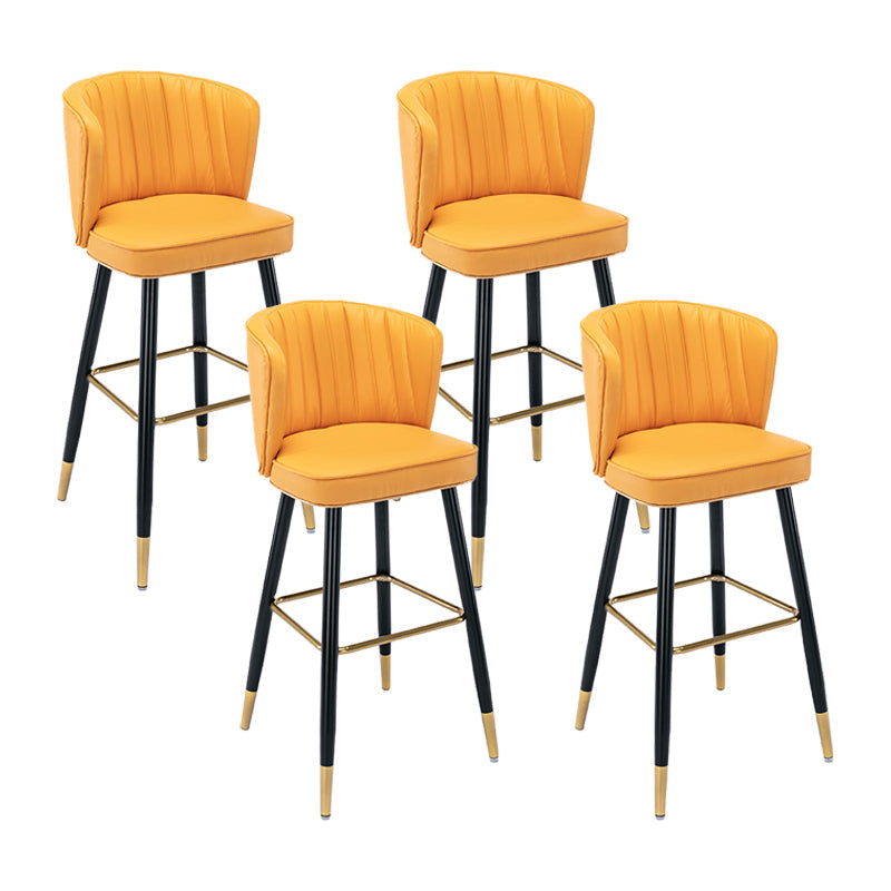 Modern Armless Backrest Counter Stool Iron Cashier Bar Stool with Leather Cushion Yellow 4 Piece Set Bar Stool(30"H) Clearhalo 'Bar Furniture' 'Bar Stools' 'bar_stools' 'furn' 'furn_bar_stools' 'furniture_bar_stools' 'Kitchen & Dining Furniture' 'kitchen&dining_furn' 'kitchen' 'kitchen_furn' Furniture' 4493040