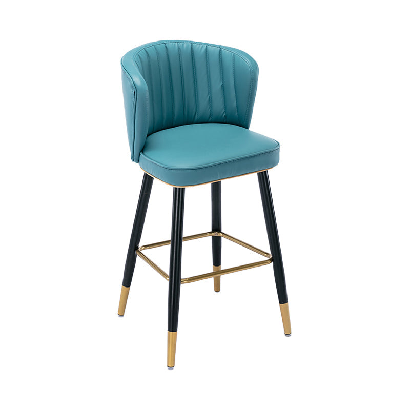 Modern Armless Backrest Counter Stool Iron Cashier Bar Stool with Leather Cushion Blue 1 Piece Counter Stool(26"H) Clearhalo 'Bar Furniture' 'Bar Stools' 'bar_stools' 'furn' 'furn_bar_stools' 'furniture_bar_stools' 'Kitchen & Dining Furniture' 'kitchen&dining_furn' 'kitchen' 'kitchen_furn' Furniture' 4493041