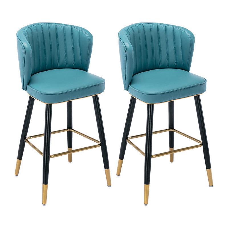 Modern Armless Backrest Counter Stool Iron Cashier Bar Stool with Leather Cushion Blue 2 Piece Set Counter Stool(26"H) Clearhalo 'Bar Furniture' 'Bar Stools' 'bar_stools' 'furn' 'furn_bar_stools' 'furniture_bar_stools' 'Kitchen & Dining Furniture' 'kitchen&dining_furn' 'kitchen' 'kitchen_furn' Furniture' 4493042