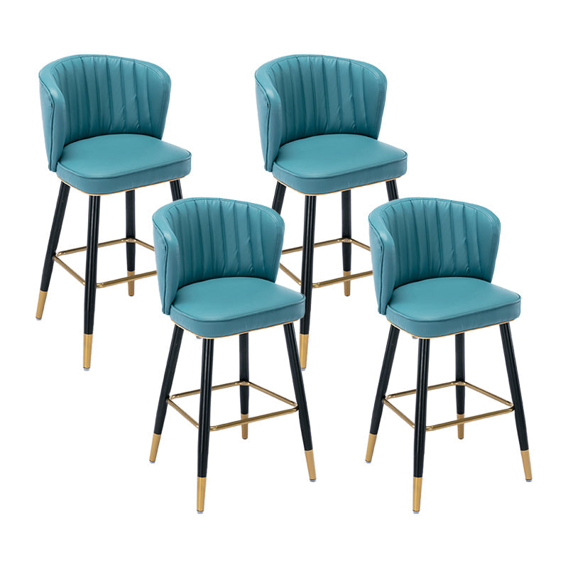 Modern Armless Backrest Counter Stool Iron Cashier Bar Stool with Leather Cushion Blue 4 Piece Set Counter Stool(26"H) Clearhalo 'Bar Furniture' 'Bar Stools' 'bar_stools' 'furn' 'furn_bar_stools' 'furniture_bar_stools' 'Kitchen & Dining Furniture' 'kitchen&dining_furn' 'kitchen' 'kitchen_furn' Furniture' 4493043