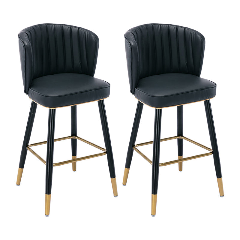 Modern Armless Backrest Counter Stool Iron Cashier Bar Stool with Leather Cushion Black 2 Piece Set Counter Stool(26"H) Clearhalo 'Bar Furniture' 'Bar Stools' 'bar_stools' 'furn' 'furn_bar_stools' 'furniture_bar_stools' 'Kitchen & Dining Furniture' 'kitchen&dining_furn' 'kitchen' 'kitchen_furn' Furniture' 4493045