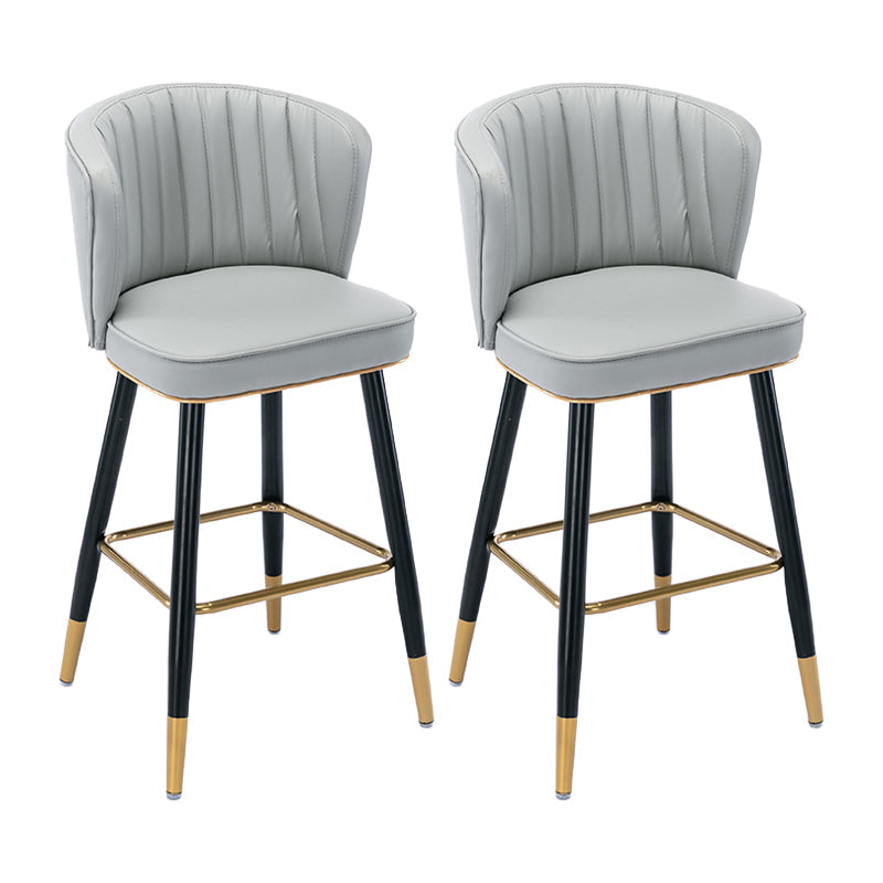 Modern Armless Backrest Counter Stool Iron Cashier Bar Stool with Leather Cushion Light Gray 2 Piece Set Counter Stool(26"H) Clearhalo 'Bar Furniture' 'Bar Stools' 'bar_stools' 'furn' 'furn_bar_stools' 'furniture_bar_stools' 'Kitchen & Dining Furniture' 'kitchen&dining_furn' 'kitchen' 'kitchen_furn' Furniture' 4493048