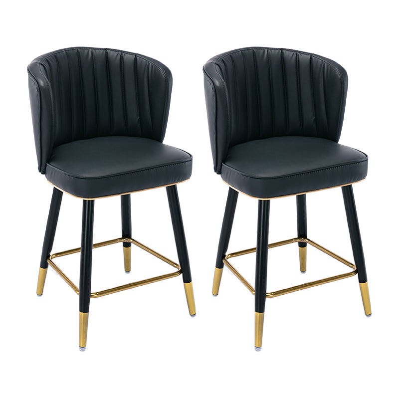 Modern Armless Backrest Counter Stool Iron Cashier Bar Stool with Leather Cushion Black 2 Piece Set Short Stool(22"H) Clearhalo 'Bar Furniture' 'Bar Stools' 'bar_stools' 'furn' 'furn_bar_stools' 'furniture_bar_stools' 'Kitchen & Dining Furniture' 'kitchen&dining_furn' 'kitchen' 'kitchen_furn' Furniture' 4493051