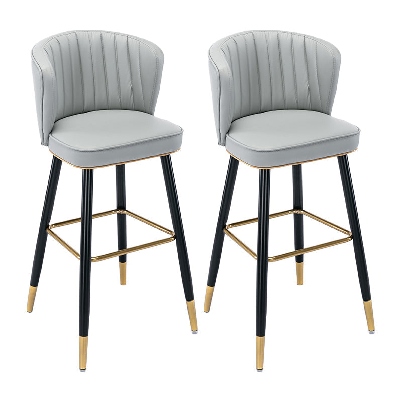 Modern Armless Backrest Counter Stool Iron Cashier Bar Stool with Leather Cushion Light Gray 2 Piece Set Bar Stool(30"H) Clearhalo 'Bar Furniture' 'Bar Stools' 'bar_stools' 'furn' 'furn_bar_stools' 'furniture_bar_stools' 'Kitchen & Dining Furniture' 'kitchen&dining_furn' 'kitchen' 'kitchen_furn' Furniture' 4493054