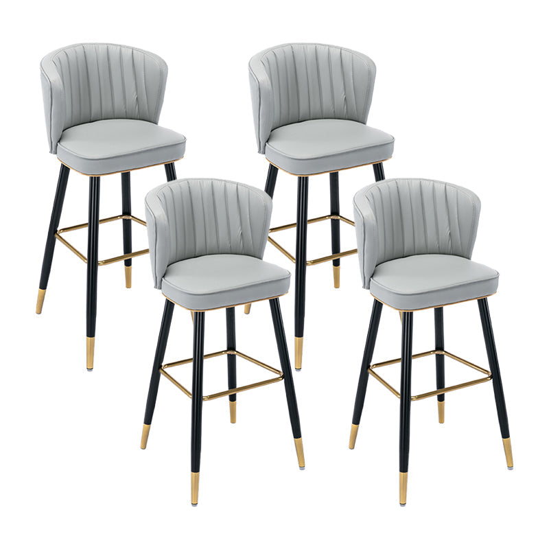 Modern Armless Backrest Counter Stool Iron Cashier Bar Stool with Leather Cushion Light Gray 4 Piece Set Bar Stool(30"H) Clearhalo 'Bar Furniture' 'Bar Stools' 'bar_stools' 'furn' 'furn_bar_stools' 'furniture_bar_stools' 'Kitchen & Dining Furniture' 'kitchen&dining_furn' 'kitchen' 'kitchen_furn' Furniture' 4493055