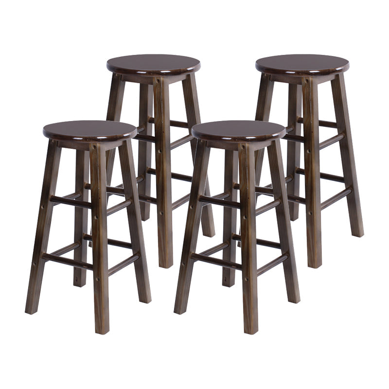 Modern Armless Backless Counter Stool Wood Bar Stool with Wooden Pedal Dark Brown 4 Piece Set Clearhalo 'Bar Furniture' 'Bar Stools' 'bar_stools' 'furn' 'furn_bar_stools' 'furniture_bar_stools' 'Kitchen & Dining Furniture' 'kitchen&dining_furn' 'kitchen' 'kitchen_furn' Furniture' 4493134