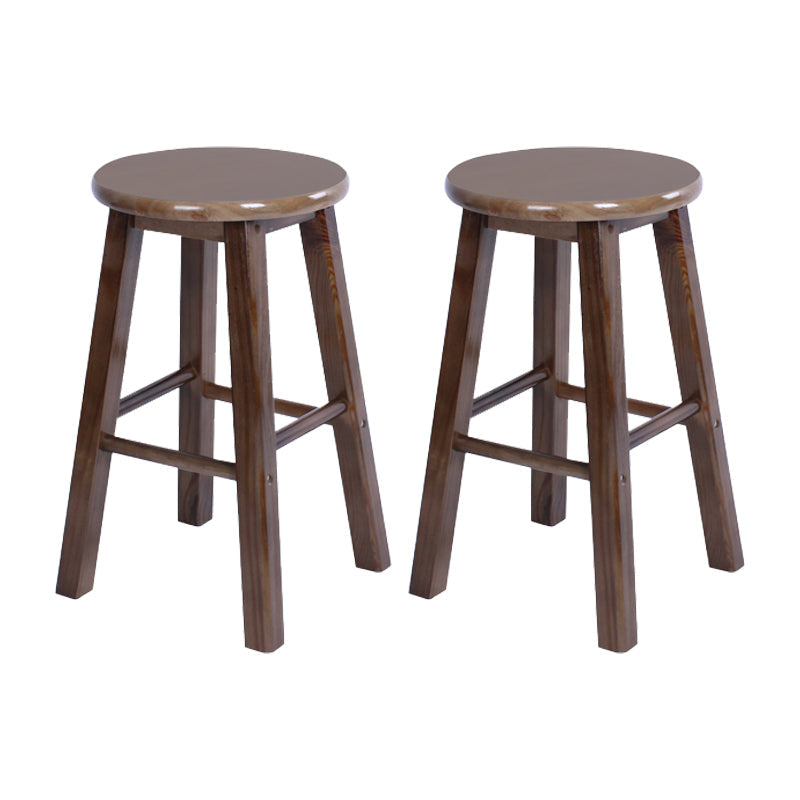 Modern Armless Backless Counter Stool Wood Bar Stool with Wooden Pedal Dark Brown 2 Piece Set Short Stool(20"H) Clearhalo 'Bar Furniture' 'Bar Stools' 'bar_stools' 'furn' 'furn_bar_stools' 'furniture_bar_stools' 'Kitchen & Dining Furniture' 'kitchen&dining_furn' 'kitchen' 'kitchen_furn' Furniture' 4493149