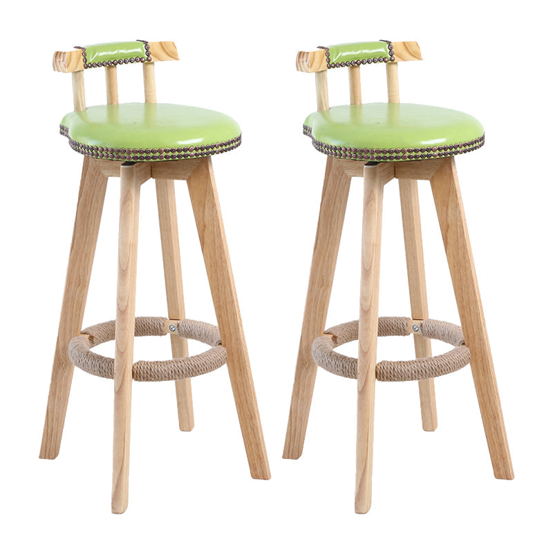 Contemporary Solid Wood Leather Barstool Indoor Bar Stool with Low Back for Kitchen Fruit Green Wood 2 Piece Set Clearhalo 'Bar Furniture' 'Bar Stools' 'bar_stools' 'furn' 'furn_bar_stools' 'furniture_bar_stools' 'Kitchen & Dining Furniture' 'kitchen&dining_furn' 'kitchen' 'kitchen_furn' Furniture' 4493355