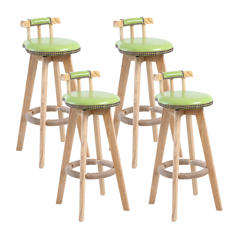 Contemporary Solid Wood Leather Barstool Indoor Bar Stool with Low Back for Kitchen Fruit Green Wood 4 Piece Set Clearhalo 'Bar Furniture' 'Bar Stools' 'bar_stools' 'furn' 'furn_bar_stools' 'furniture_bar_stools' 'Kitchen & Dining Furniture' 'kitchen&dining_furn' 'kitchen' 'kitchen_furn' Furniture' 4493357