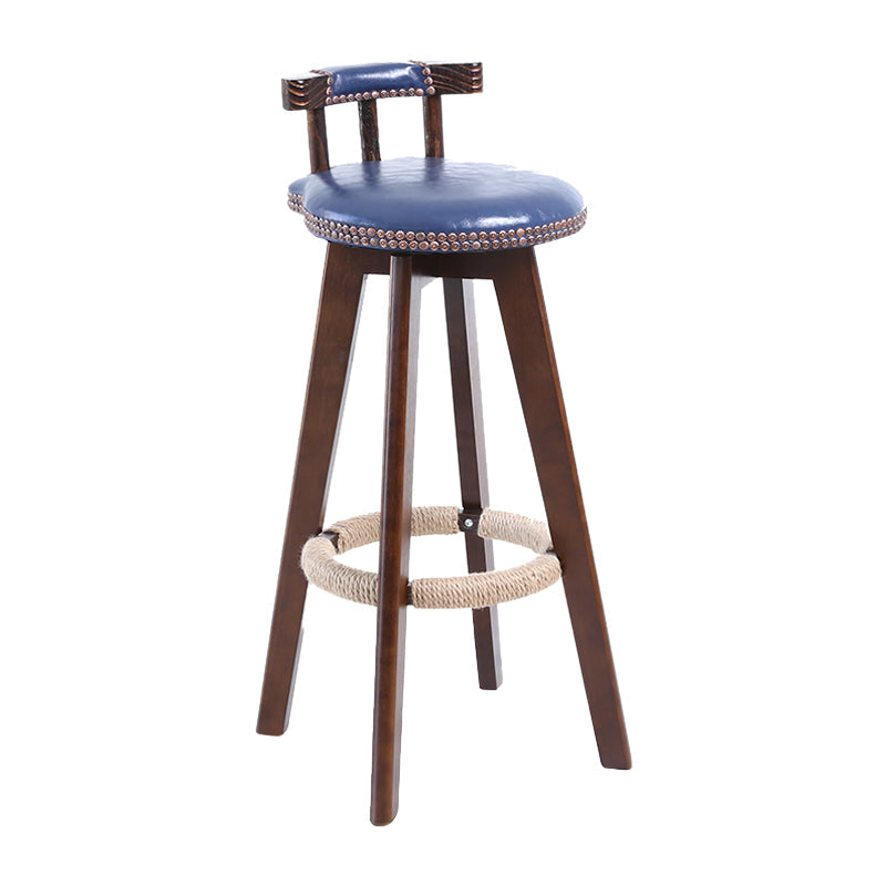 Contemporary Solid Wood Leather Barstool Indoor Bar Stool with Low Back for Kitchen Blue Brown 1 Piece Clearhalo 'Bar Furniture' 'Bar Stools' 'bar_stools' 'furn' 'furn_bar_stools' 'furniture_bar_stools' 'Kitchen & Dining Furniture' 'kitchen&dining_furn' 'kitchen' 'kitchen_furn' Furniture' 4493358