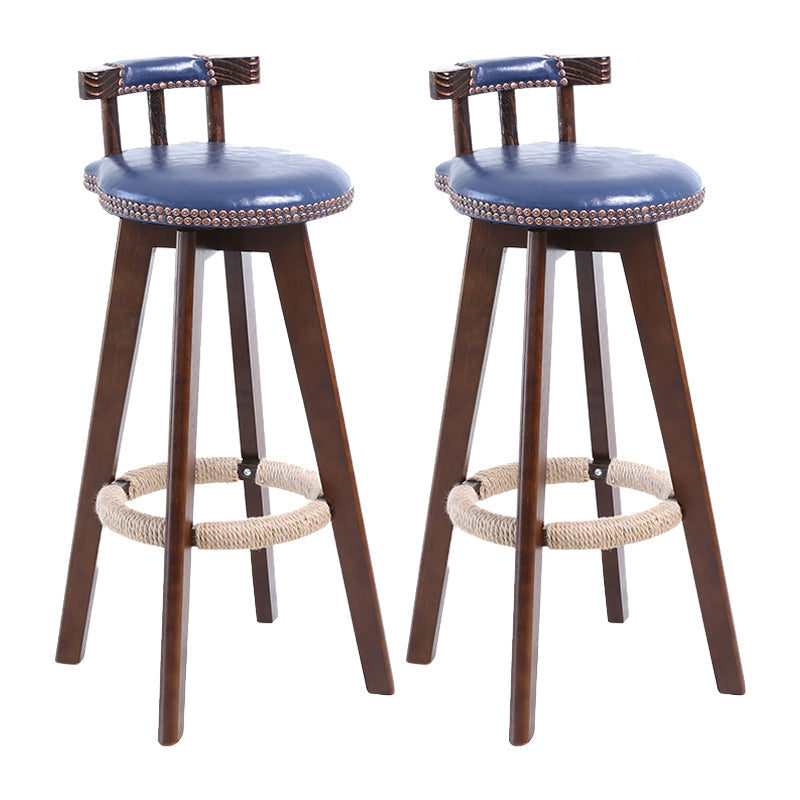 Contemporary Solid Wood Leather Barstool Indoor Bar Stool with Low Back for Kitchen Blue Brown 2 Piece Set Clearhalo 'Bar Furniture' 'Bar Stools' 'bar_stools' 'furn' 'furn_bar_stools' 'furniture_bar_stools' 'Kitchen & Dining Furniture' 'kitchen&dining_furn' 'kitchen' 'kitchen_furn' Furniture' 4493361