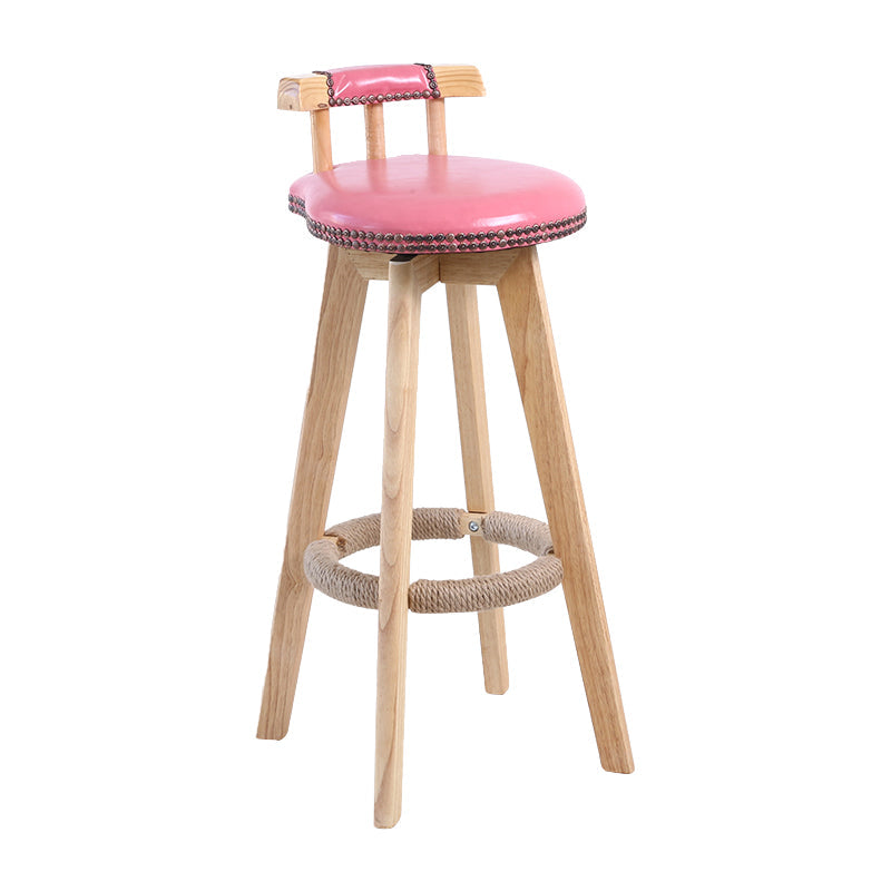 Contemporary Solid Wood Leather Barstool Indoor Bar Stool with Low Back for Kitchen Pink Wood 1 Piece Clearhalo 'Bar Furniture' 'Bar Stools' 'bar_stools' 'furn' 'furn_bar_stools' 'furniture_bar_stools' 'Kitchen & Dining Furniture' 'kitchen&dining_furn' 'kitchen' 'kitchen_furn' Furniture' 4493369