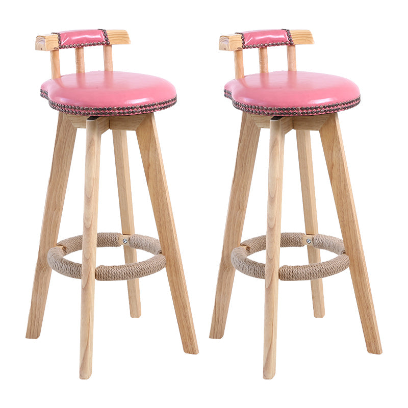 Contemporary Solid Wood Leather Barstool Indoor Bar Stool with Low Back for Kitchen Pink Wood 2 Piece Set Clearhalo 'Bar Furniture' 'Bar Stools' 'bar_stools' 'furn' 'furn_bar_stools' 'furniture_bar_stools' 'Kitchen & Dining Furniture' 'kitchen&dining_furn' 'kitchen' 'kitchen_furn' Furniture' 4493370